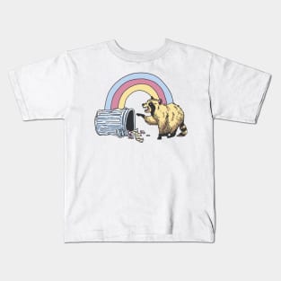 Rainbow raccon in the trash Kids T-Shirt